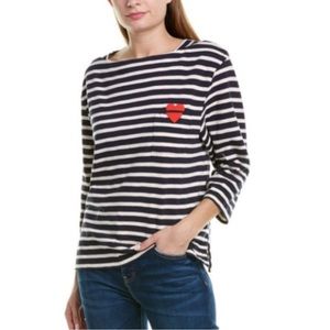 Current Elliott Striped Heart Embroidered Pocket Tee